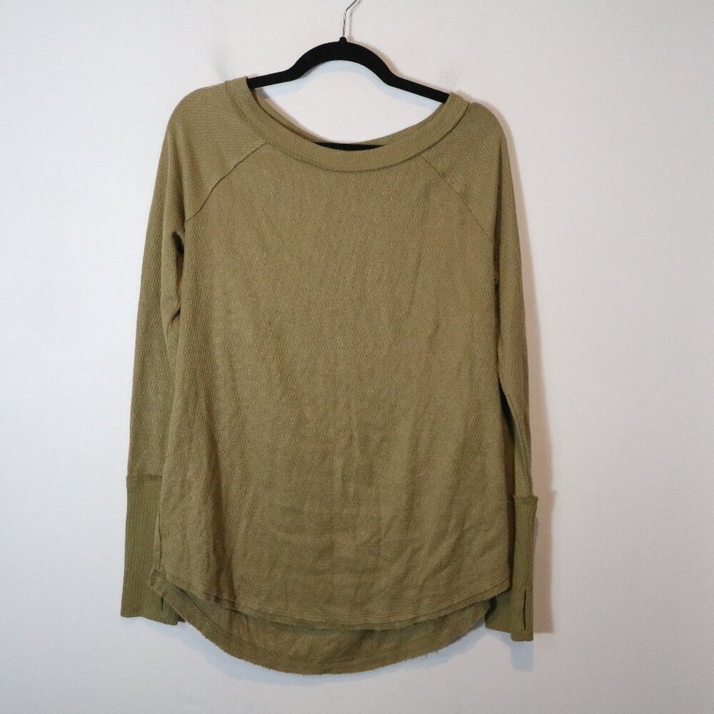 Free People We the‎ Free Snowy Thermal Top Sunstone Green Small Long Boho Tunic